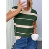 image:imageEVALESS Womens Striped Short Sleeve Knit Sweater Top  Crew Neck SweatersCap Sleeve PulloverRelax Fit Soft Color BlockFall Outfits Business CasualLayered Blouses or T ShirtsGreen