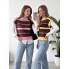 image:imageEVALESS Womens Striped Short Sleeve Knit Sweater Top  Crew Neck SweatersCap Sleeve PulloverRelax Fit Soft Color BlockFall Outfits Business CasualLayered Blouses or T ShirtsPink