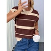 image:imageEVALESS Womens Striped Short Sleeve Knit Sweater Top  Crew Neck SweatersCap Sleeve PulloverRelax Fit Soft Color BlockFall Outfits Business CasualLayered Blouses or T ShirtsApricot