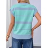 image:imageEVALESS Womens Striped Short Sleeve Knit Sweater Top  Crew Neck SweatersCap Sleeve PulloverRelax Fit Soft Color BlockFall Outfits Business CasualLayered Blouses or T ShirtsSky Blue