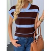 image:imageEVALESS Womens Striped Short Sleeve Knit Sweater Top  Crew Neck SweatersCap Sleeve PulloverRelax Fit Soft Color BlockFall Outfits Business CasualLayered Blouses or T ShirtsBlue
