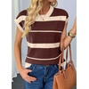 image:imageEVALESS Womens Striped Short Sleeve Knit Sweater Top  Crew Neck SweatersCap Sleeve PulloverRelax Fit Soft Color BlockFall Outfits Business CasualLayered Blouses or T ShirtsApricot