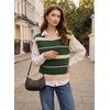 image:imageEVALESS Womens Striped Short Sleeve Knit Sweater Top  Crew Neck SweatersCap Sleeve PulloverRelax Fit Soft Color BlockFall Outfits Business CasualLayered Blouses or T ShirtsGreen
