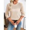image:imageEVALESS Womens Sweaters Wool Blend Crew Neck Long Sleeve Knit Tops  Fall SweatersLightweight Soft Cozy PulloverHollow Out Ruffle CuffsBusiness Casual Work Office Travel Teacher OutfitsApricot