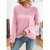 image:imageEVALESS Womens Sweaters Wool Blend Crew Neck Long Sleeve Knit Tops  Fall SweatersLightweight Soft Cozy PulloverHollow Out Ruffle CuffsBusiness Casual Work Office Travel Teacher OutfitsPink