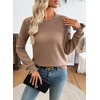 image:imageEVALESS Womens Sweaters Wool Blend Crew Neck Long Sleeve Knit Tops  Fall SweatersLightweight Soft Cozy PulloverHollow Out Ruffle CuffsBusiness Casual Work Office Travel Teacher OutfitsChestnut