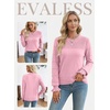 image:imageEVALESS Womens Sweaters Wool Blend Crew Neck Long Sleeve Knit Tops  Fall SweatersLightweight Soft Cozy PulloverHollow Out Ruffle CuffsBusiness Casual Work Office Travel Teacher OutfitsPink