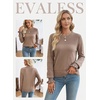 image:imageEVALESS Womens Sweaters Wool Blend Crew Neck Long Sleeve Knit Tops  Fall SweatersLightweight Soft Cozy PulloverHollow Out Ruffle CuffsBusiness Casual Work Office Travel Teacher OutfitsChestnut