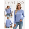 image:imageEVALESS Womens Sweaters Wool Blend Crew Neck Long Sleeve Knit Tops  Fall SweatersLightweight Soft Cozy PulloverHollow Out Ruffle CuffsBusiness Casual Work Office Travel Teacher OutfitsLight Blue