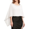 image:imageEVALESS Womens Lightweight Knit Poncho Sweater Elegant Ruffle Hem Fall Tops  Wool Blend Boat Neck Pullover Top Ladies Casual Warm Winter Outfits Airplane Shawl Wrap Formal Evening Dresses AccessoriesWhite