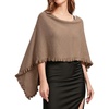 image:imageEVALESS Womens Lightweight Knit Poncho Sweater Elegant Ruffle Hem Fall Tops  Wool Blend Boat Neck Pullover Top Ladies Casual Warm Winter Outfits Airplane Shawl Wrap Formal Evening Dresses AccessoriesDark Brown